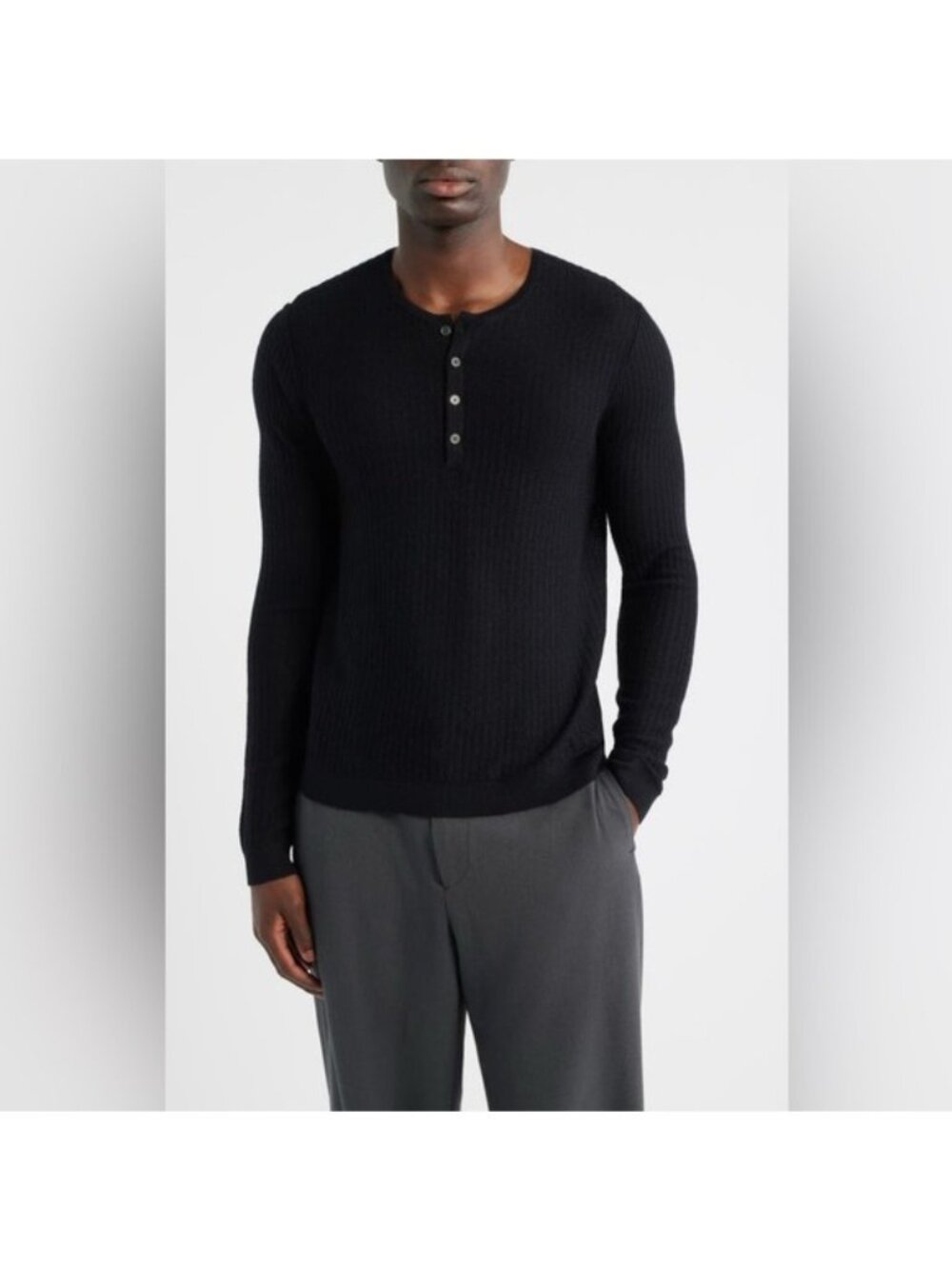 John Varvatos Black  Albano Regular Fit Merino Wool & Silk Rib Henley XXL